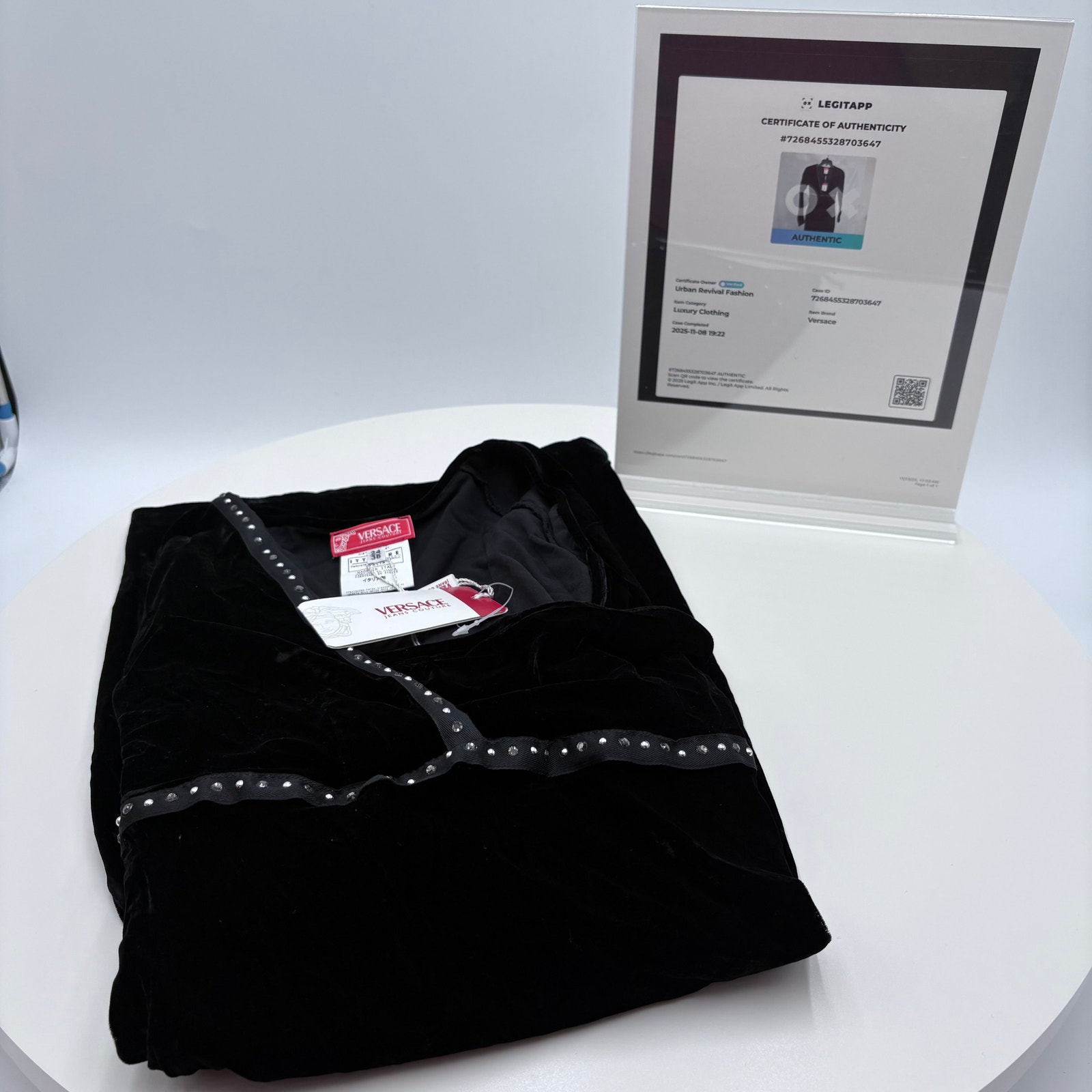 Authenticated Versace Black Velvet Dress, Size Extra Small